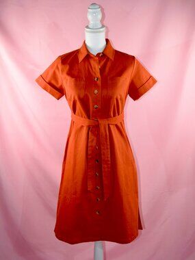 Chadwicks Petite Rust Orange Cotton Blend Button-Up Shirtdress | Size 4P